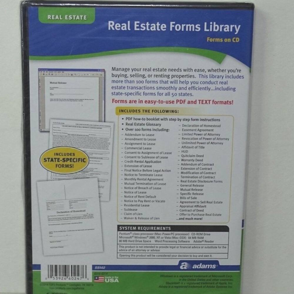 Software Adams Real Estate Forms Library CD-ROM New - Picture 2 of 3